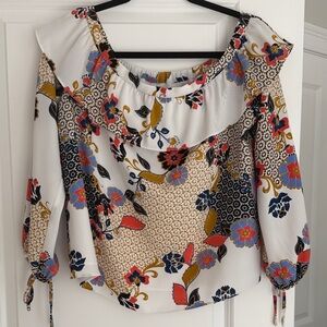 Cooper and Ella: White Floral Off-Shoulder Blouse with Long Sleeves